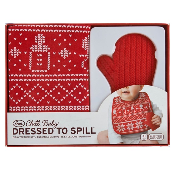 Fred, Chill Baby Dresses to spill Bib & Teether Set NEW in box - Picture 2 of 5